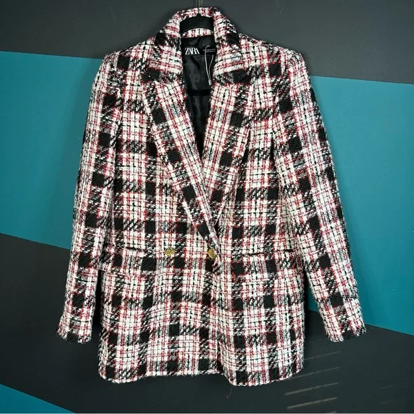 Zara Pink and Black Plaid Blazer - Picture 7 of 15